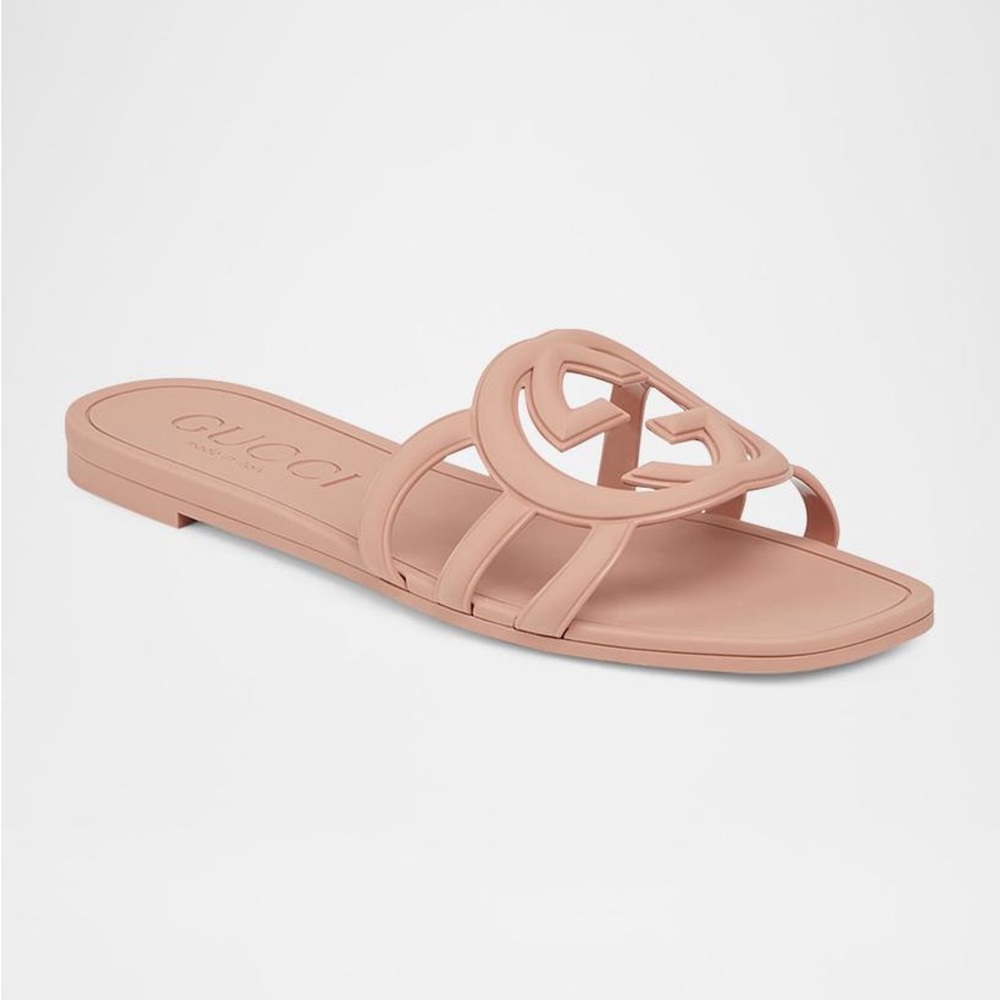 Gucci Nude Pink Interlocking G Slide Sandals - Picture 6 of 11